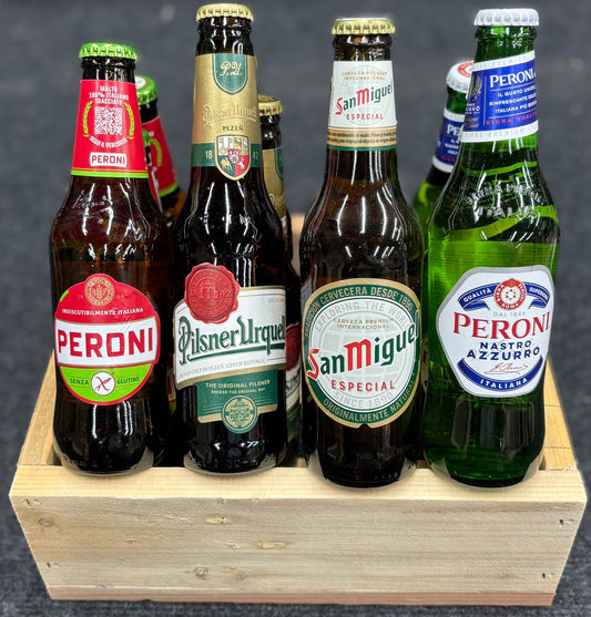 Cadeau pakket met 4 verschillende soorten bier uit Europa.